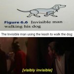 Invisible man | The Invisible man using the leash to walk the dog: | image tagged in visibly invisible,funny,memes,blank white template,you had one job,you had one job just the one | made w/ Imgflip meme maker