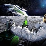 Astronaut drinking beer watching Earth 2