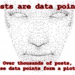 Communication - everything you post or say says something about you | Posts are data points; Over thousands of posts, those data points form a picture | image tagged in data points face human,psychology,internet,social media,communication,human | made w/ Imgflip meme maker