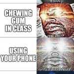 Teachers be like | WHEN A CHILD GETS BULLIED; CHEWING GUM IN CLASS; USING YOUR PHONE; RICK ROLLS | image tagged in sleeping shaq woke edition | made w/ Imgflip meme maker