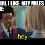 can you relate? | GIRL I LIKE: MEY MILES :)
ME:; hey | image tagged in hey | made w/ Imgflip meme maker