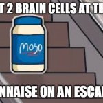 mayonaisse on an escalator | MY LAST 2 BRAIN CELLS AT THE EXAM; MAYONNAISE ON AN ESCALATOR | image tagged in mayonaise on an escalator | made w/ Imgflip meme maker