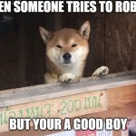 staring doge | WHEN SOMEONE TRIES TO ROB YOU; BUT YOUR A GOOD BOY | image tagged in staring doge | made w/ Imgflip meme maker