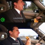 Laughing now - Crying later | LOOKING AT GD&T MEMES; ACTUALLY USING GD&T | image tagged in michael scott smile now cry later,manufacturing,engineering,engineer,production | made w/ Imgflip meme maker
