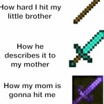 stick,diamond sword,enchated nerite sword meme