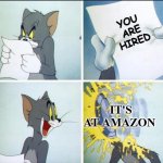 Possibly the 2nd worst job, the worst is a discord moderator | YOU ARE HIRED; IT'S AT AMAZON | image tagged in tom and jerry pie,funny,funny memes,memes,just a tag | made w/ Imgflip meme maker