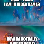 Me irl vs Me ivg | HOW I THINK I AM IN VIDEO GAMES; HOW IM ACTUALLY IN VIDEO GAMES | image tagged in penguins attack bowser,gaming,bowser,penguin,super mario | made w/ Imgflip meme maker
