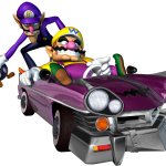 Wario and Waluigi in their Wario car