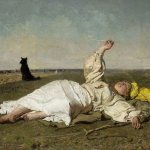Lady lying in field