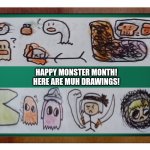 Green Blank Blackboard | HAPPY MONSTER MONTH!
HERE ARE MUH DRAWINGS! | image tagged in memes,spooky,art | made w/ Imgflip meme maker
