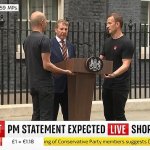 Podium and Three Guys Outside of 10 Downing Street