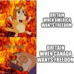 I'm not wrong | BRITAIN WHEN AMERICA WANTS FREEDOM; BRITAIN WHEN CANADA WANTS FREEDOM | image tagged in bluey chili pain,bluey,history,funny | made w/ Imgflip meme maker