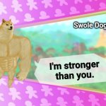 Swole Doge returns | Swole Doge; I'm stronger than you. | image tagged in cookie run oc card,swole doge | made w/ Imgflip meme maker