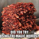 Magic Words | DID YOU TRY USING THE MAGIC WORDS? | image tagged in bacon | made w/ Imgflip meme maker