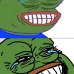 Pepe laughter intensifies 4-panel meme
