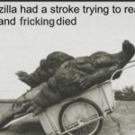 Godzilla had a stroke trying to read this and f!@king died meme