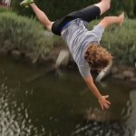 Dude falls off bridge