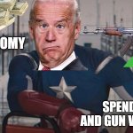 America in a nutshell | U.S ECONOMY SPENDING AND GUN VIOLENCE | image tagged in captain america so you,america,gun violence,inflation,stock market | made w/ Imgflip meme maker