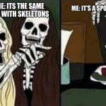 Spooky Salad Cat | ME: IT'S A SPOOKY MEME; EVERYONE: ITS THE SAME MEME BUT WITH SKELETONS | image tagged in spooky salad cat | made w/ Imgflip meme maker