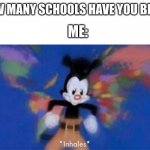 its true tho. | ME:; KID: HOW MANY SCHOOLS HAVE YOU BEEN TOO? | image tagged in yakko's world,school,school meme | made w/ Imgflip meme maker