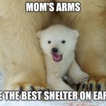 My Dad's Bigger Than Your Dad | MOM'S ARMS; ARE THE BEST SHELTER ON EARTH | image tagged in my dad's bigger than your dad | made w/ Imgflip meme maker