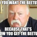 Wilfred Brimley | DO YOU WANT THE BEETUS? BECAUSE THAT'S 
HOW YOU GET THE BEETUS | image tagged in wilfred brimley,halloween,sugar,diabeetus,candy | made w/ Imgflip meme maker