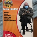 Spirit Halloween - Bernie Sanders | Bernie Sanders; Includes:

Mittens
Medical Mask
Oversize Coat
Folding Chair
Communist Manifesto | image tagged in spirit halloween | made w/ Imgflip meme maker