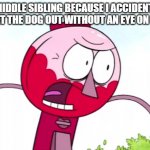 Basically that's what happens when u let the dog out without an eye on it is u get consequences | MY MIDDLE SIBLING BECAUSE I ACCIDENTALLY LET THE DOG OUT WITHOUT AN EYE ON IT | image tagged in benson,memes,regular show,relatable,life,lifes not fair is it | made w/ Imgflip meme maker