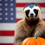 Barack Obama casting a vote as a costumed Halloween sloth