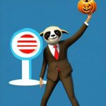 Barack Obama casting a vote as a costumed Halloween sloth