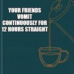 My favorite book | YOUR FRIENDS VOMIT CONTINUOUSLY FOR 12 HOURS STRAIGHT; SOME GUY IN AN ALLEY | image tagged in how to make x by y | made w/ Imgflip meme maker