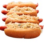 Four Cole Slaw Hot Dogs In A Row