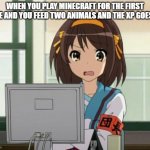 AAAAAAAAAAAAAAAAAAAAAAAAAAAAAAAAAAAAAAAAAAAAAAAAAAAAAAAAAAAAAAAAAAAAAAAAAAAAAAAAGH | WHEN YOU PLAY MINECRAFT FOR THE FIRST TIME AND YOU FEED TWO ANIMALS AND THE XP GOES UP | image tagged in haruhi internet disturbed,why minecraft,whyyyyy,ew,xp | made w/ Imgflip meme maker