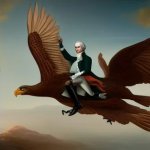 Alexander Hamilton riding a bald eagle to glory meme