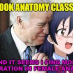 And it seems I find more inspiration in female anatomy | I TOOK ANATOMY CLASSES; AND IT SEEMS I FIND MORE INSPIRATION IN FEMALE ANATOMY | image tagged in biden anime | made w/ Imgflip meme maker