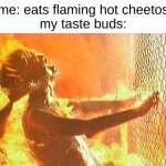very spicy, like way too spicy | me: eats flaming hot cheetos
my taste buds: | image tagged in terminator nuke,spicy,flames,ahhhhhhhhhhhhh,burning man | made w/ Imgflip meme maker