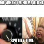 Turns up volume | ME WHEN I'M HOME ALONE; SPOTIFY TIME | image tagged in turns up volume | made w/ Imgflip meme maker