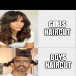 Idk it’s true tho | GIRLS HAIRCUT; BOYS HAIRCUT | image tagged in four square template with header | made w/ Imgflip meme maker
