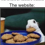 ThIs SiTe RuNs On CoOkIeS- no, just let me browse. | The website:; Me: enters an obscure website | image tagged in bunny eating cookie | made w/ Imgflip meme maker