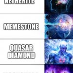 What should we name the substance that will arive on December 2nd? | UNOBTANIUM; NETHERITE; MEMESTONE; QUASAR DIAMOND; MOONSHARD; ASTRAL ORE | image tagged in mega brain expansion | made w/ Imgflip meme maker