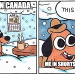 Average Day In Canada | SUMMER IN CANADA; ME IN SHORTS AND A T-SHIRT | image tagged in this is fine snow,canada,cold | made w/ Imgflip meme maker