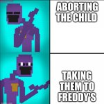 Drake Hotline Bling Meme FNAF EDITION | ABORTING THE CHILD TAKING THEM TO FREDDY'S | image tagged in drake hotline bling meme fnaf edition,fnaf | made w/ Imgflip meme maker