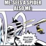 Random Bullshit Go | ME: SEES A SPIDER ALSO ME: | image tagged in random bullshit go | made w/ Imgflip meme maker
