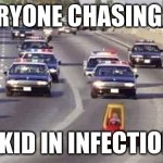 Actually though | EVERYONE CHASING THE; LAST KID IN INFECTION TAG | image tagged in cop chase | made w/ Imgflip meme maker