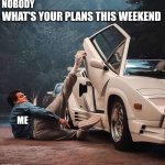 Leo Dicaprio | NOBODY; WHAT'S YOUR PLANS THIS WEEKEND; ME | image tagged in wolf of wall street | made w/ Imgflip meme maker