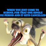 Overreacting Squirrel | WHEN YOU JUST COME TO SCHOOL FOR THAT ONE SINGLE P.E PERIOD AND IT GETS CANCELLED | image tagged in overreacting squirrel | made w/ Imgflip meme maker