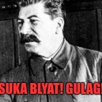 Suka blyat! | SUKA BLYAT! GULAG! | image tagged in stalin pointing,gulag,stalin,joseph stalin,russia | made w/ Imgflip meme maker