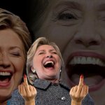Laughing Hillary Clinton with Middle Fingers