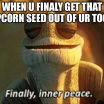 INNER PEACE | WHEN U FINALY GET THAT POPCORN SEED OUT OF UR TOOTH | image tagged in inner peace | made w/ Imgflip meme maker