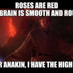 Yes | ROSES ARE RED
MY BRAIN IS SMOOTH AND ROUND; IT'S OVER ANAKIN, I HAVE THE HIGH GROUND | image tagged in i have the high ground | made w/ Imgflip meme maker